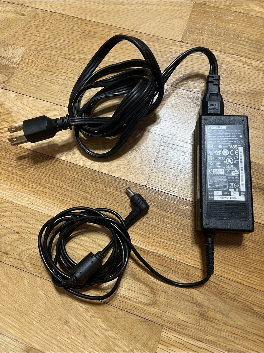 ASUS Black AC Power Adapter with Barrel Connector, Laptop, Model # ADP-65JH BB